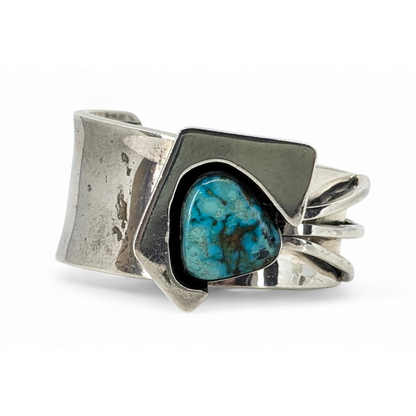 Andy Marion (Navajo) - OOAK Asymmetrical Sterling & Turquoise Cuff