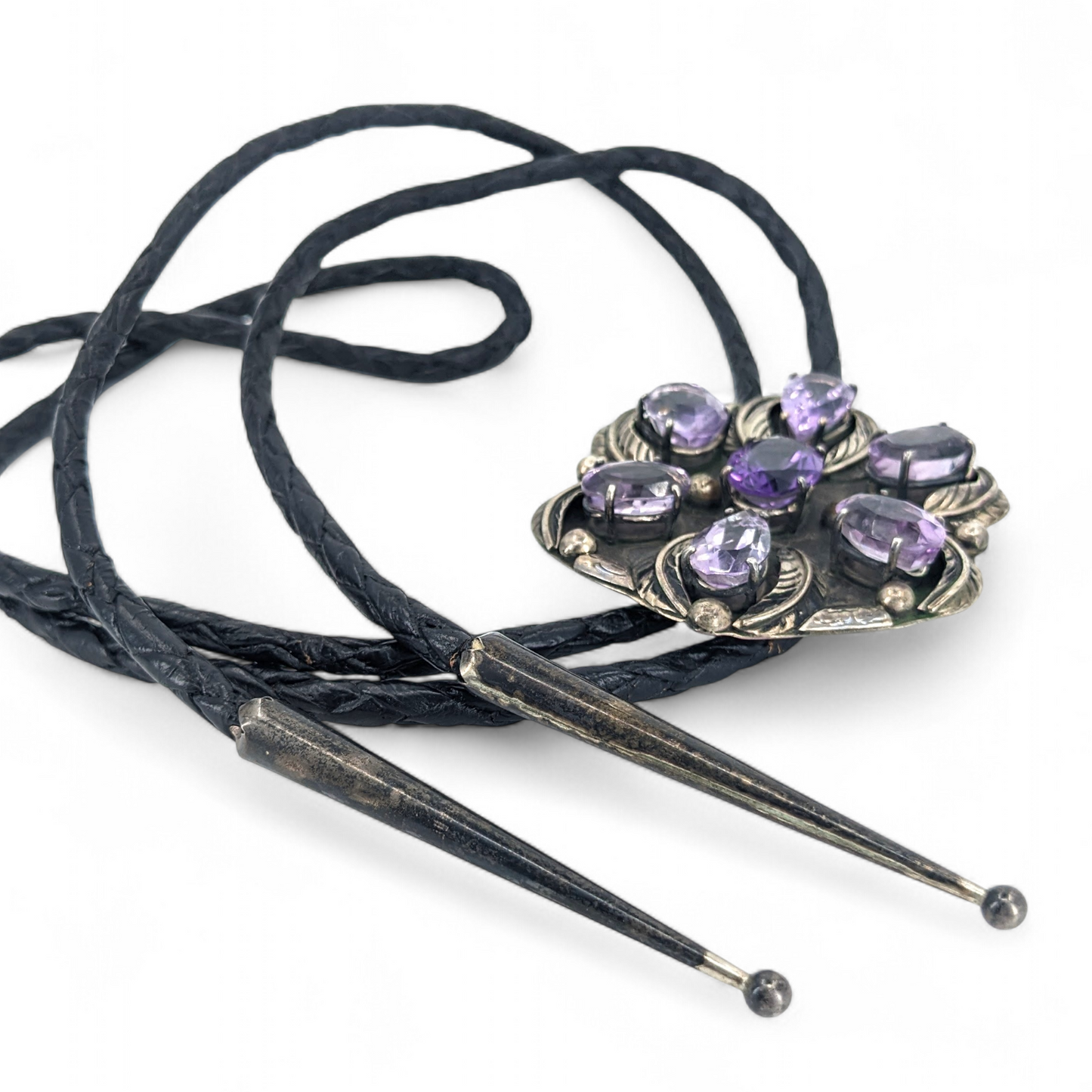 Eye-catching Vintage Amethyst 7-stone, Sterling Bolo