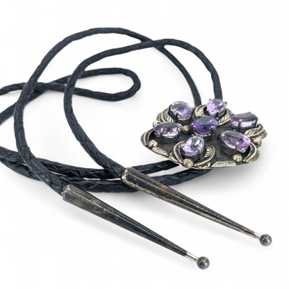 Eye-catching Vintage Amethyst 7-stone, Sterling Bolo