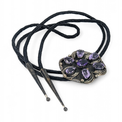 Eye-catching Vintage Amethyst 7-stone, Sterling Bolo