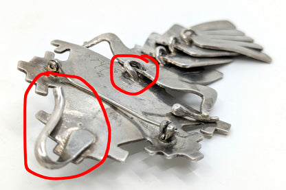 Esther Wood (Navajo) - Turquoise and Sterling Articulated Shalako Kachina Pendant/Brooch