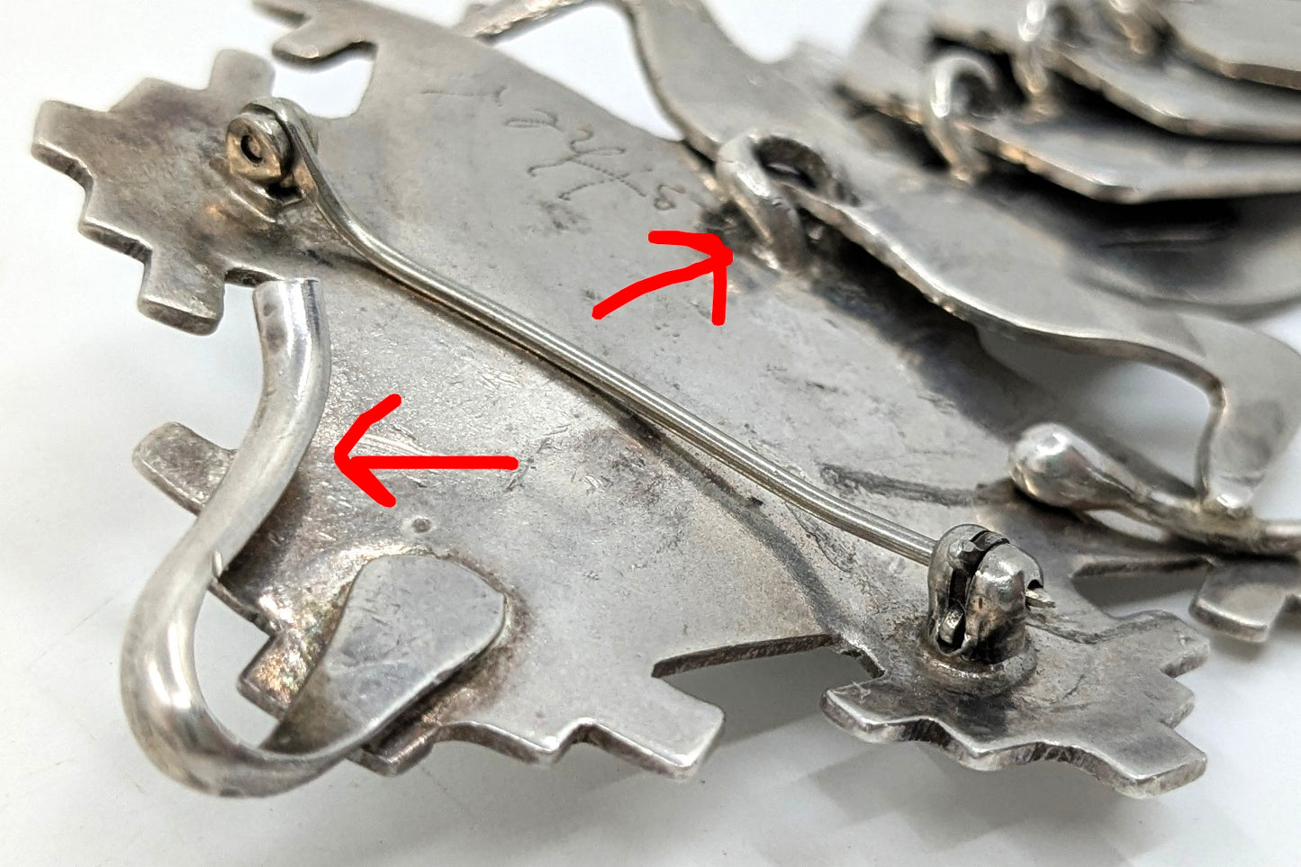 Esther Wood (Navajo) - Turquoise and Sterling Articulated Shalako Kachina Pendant/Brooch