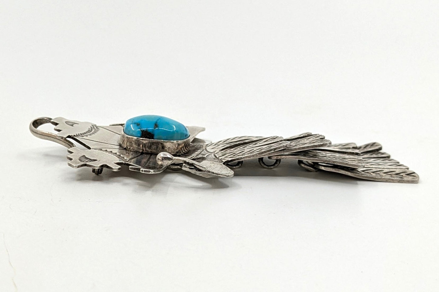 Esther Wood (Navajo) - Turquoise and Sterling Articulated Shalako Kachina Pendant/Brooch