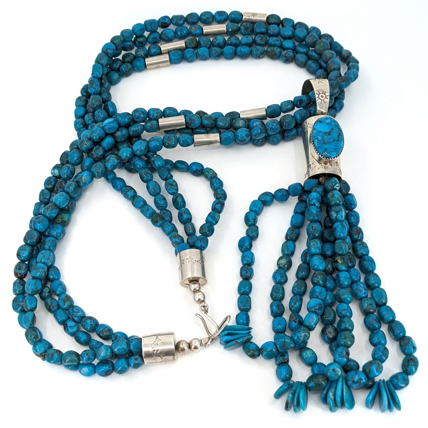 Nestoria Coriz - 4-Strand Turquoise and Sterling Necklace with Jacla