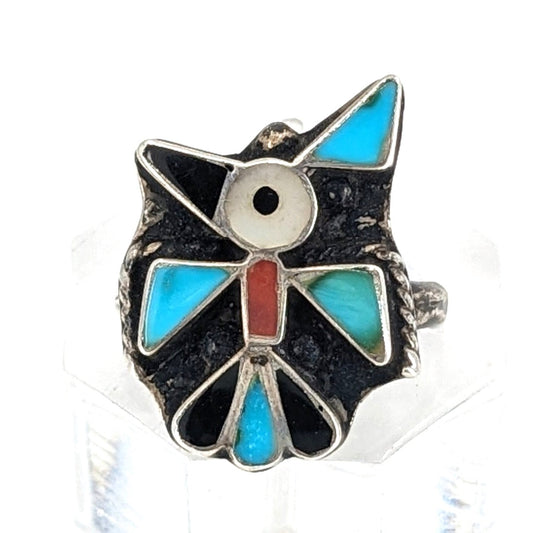 Zuni Thunderbird Inlay Ring, c. 1960s, Size 5