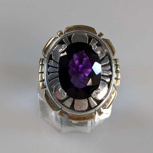 Robert Kelley (?) - Amethyst and Sterling w/ Gold Tone Edge Ring, Size 7.75