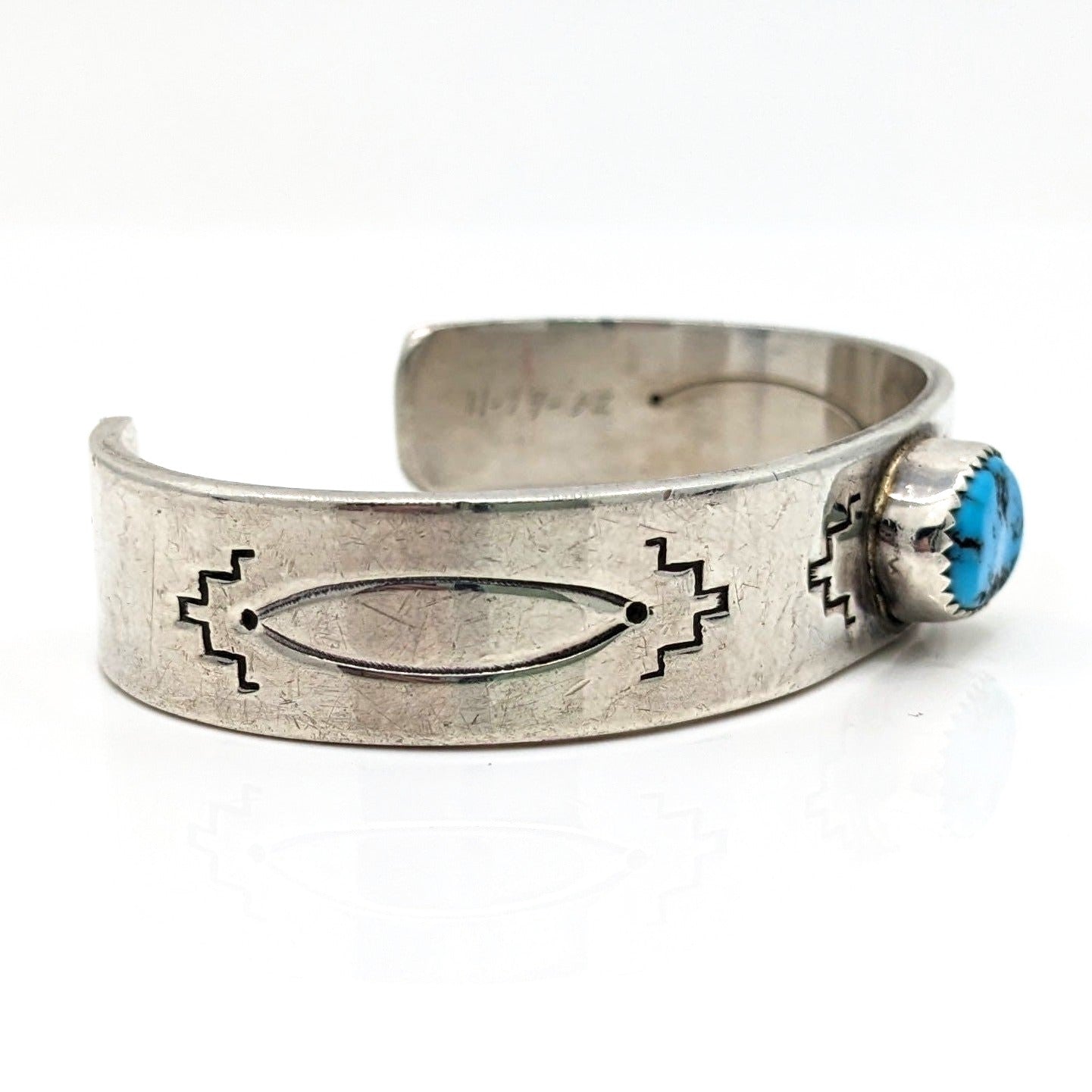 Glenn Paquin - Sterling Stamped Cuff With Blue Turquoise Stone