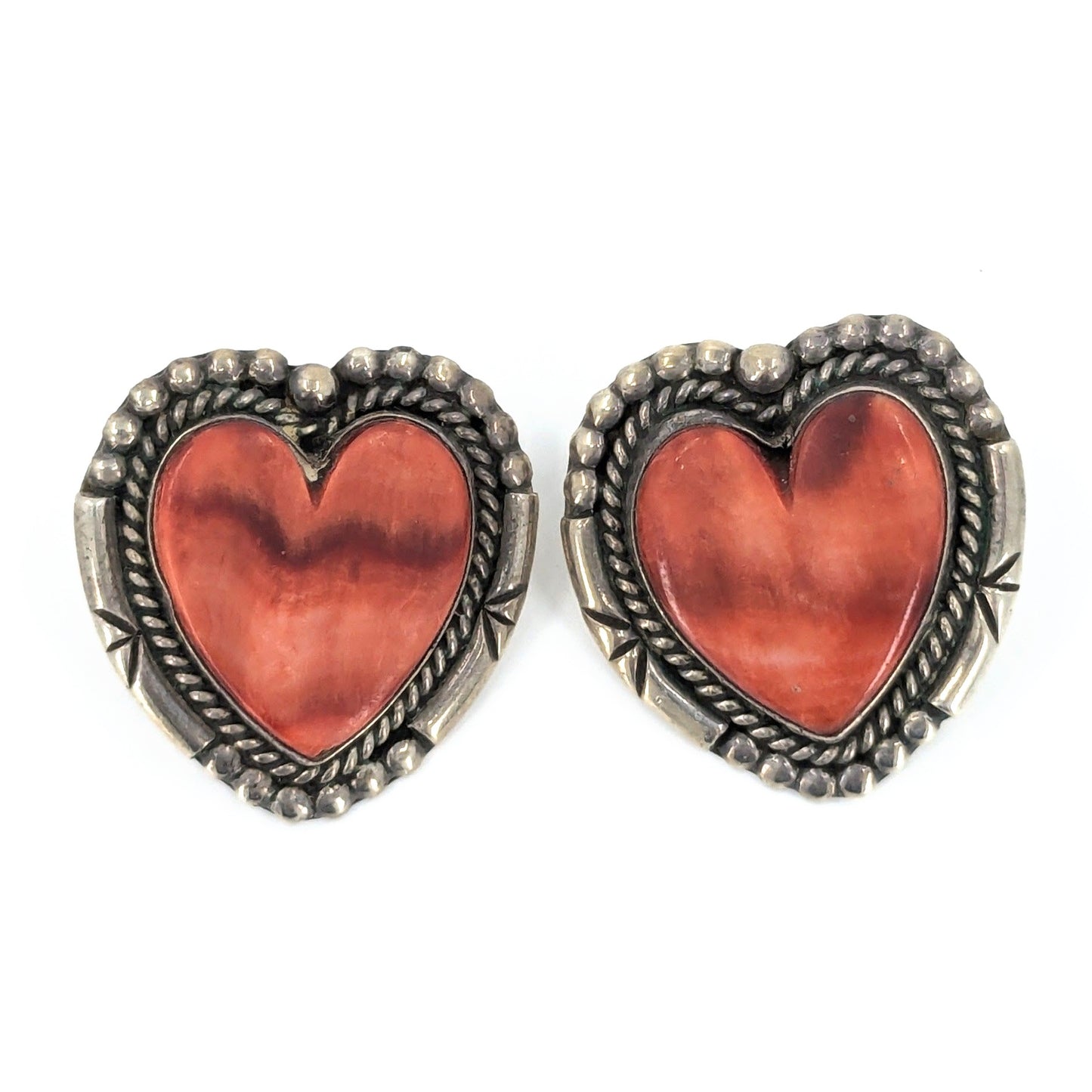 Orange Spiny Oyster and Sterling Heart Earrings