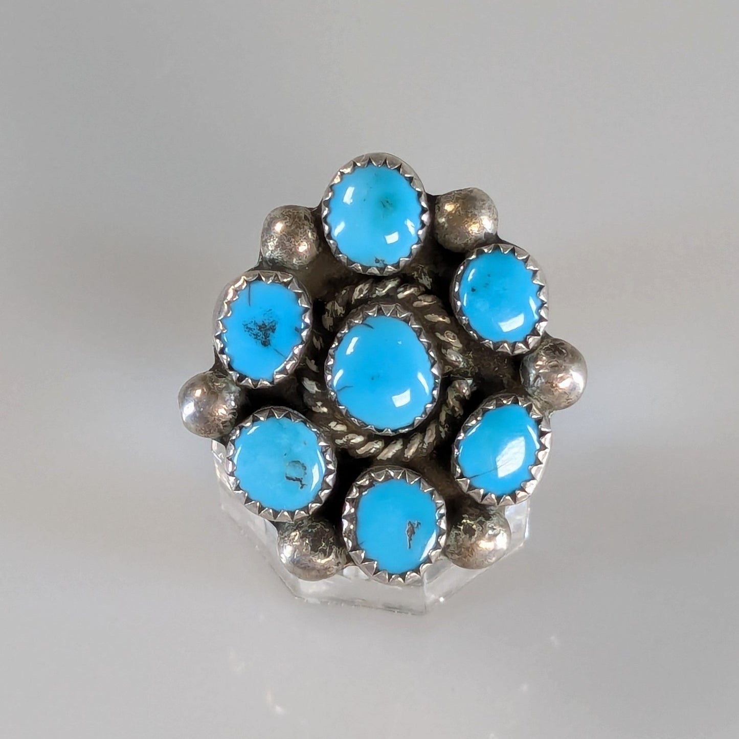 Vintage Navajo (?) Sterling Turquoise Cluster Ring, Size 8