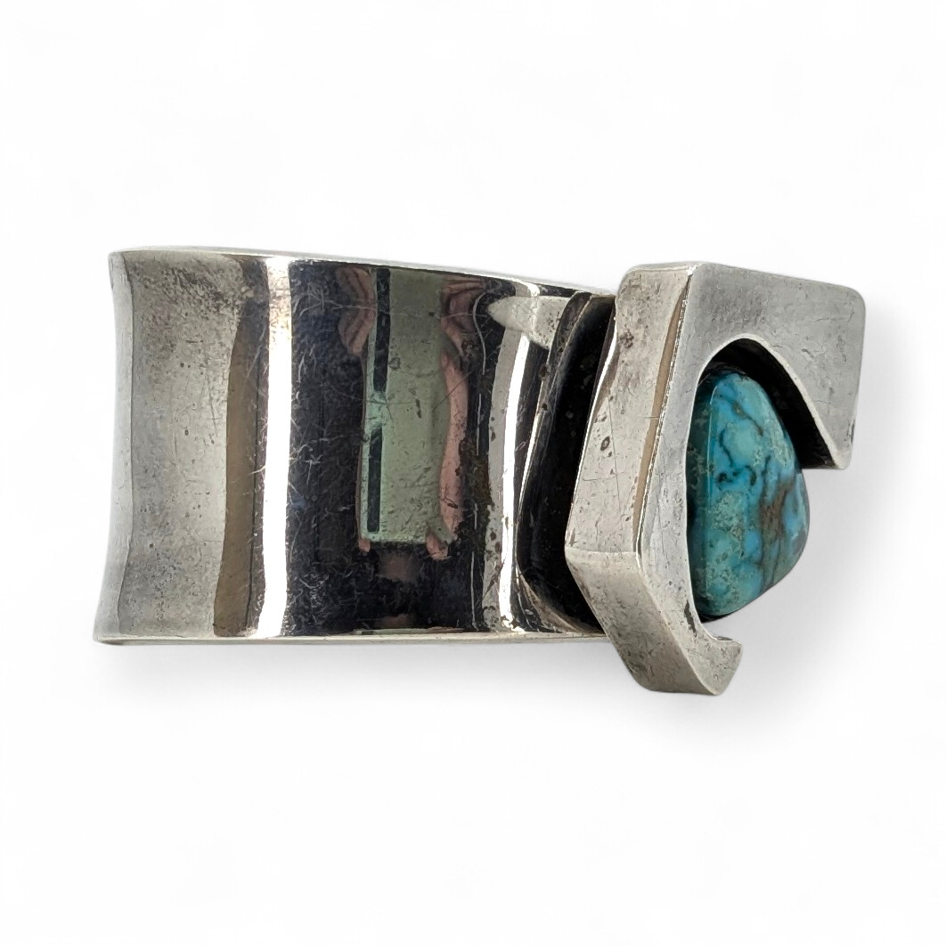 Andy Marion (Navajo) - OOAK Asymmetrical Sterling & Turquoise Cuff