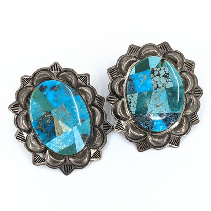 M. Villanueva - Turquoise Mosaic in Stamped Sterling Earrings