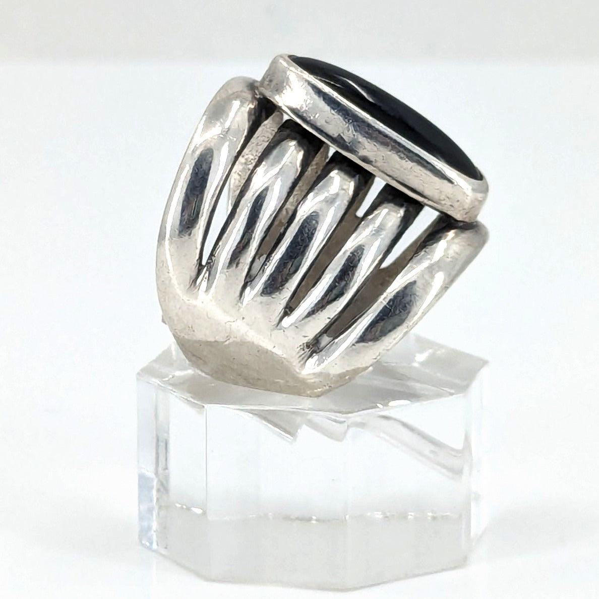 Alvin Thompson - Traditional Sandcast Ring with Jet, Size 7.75