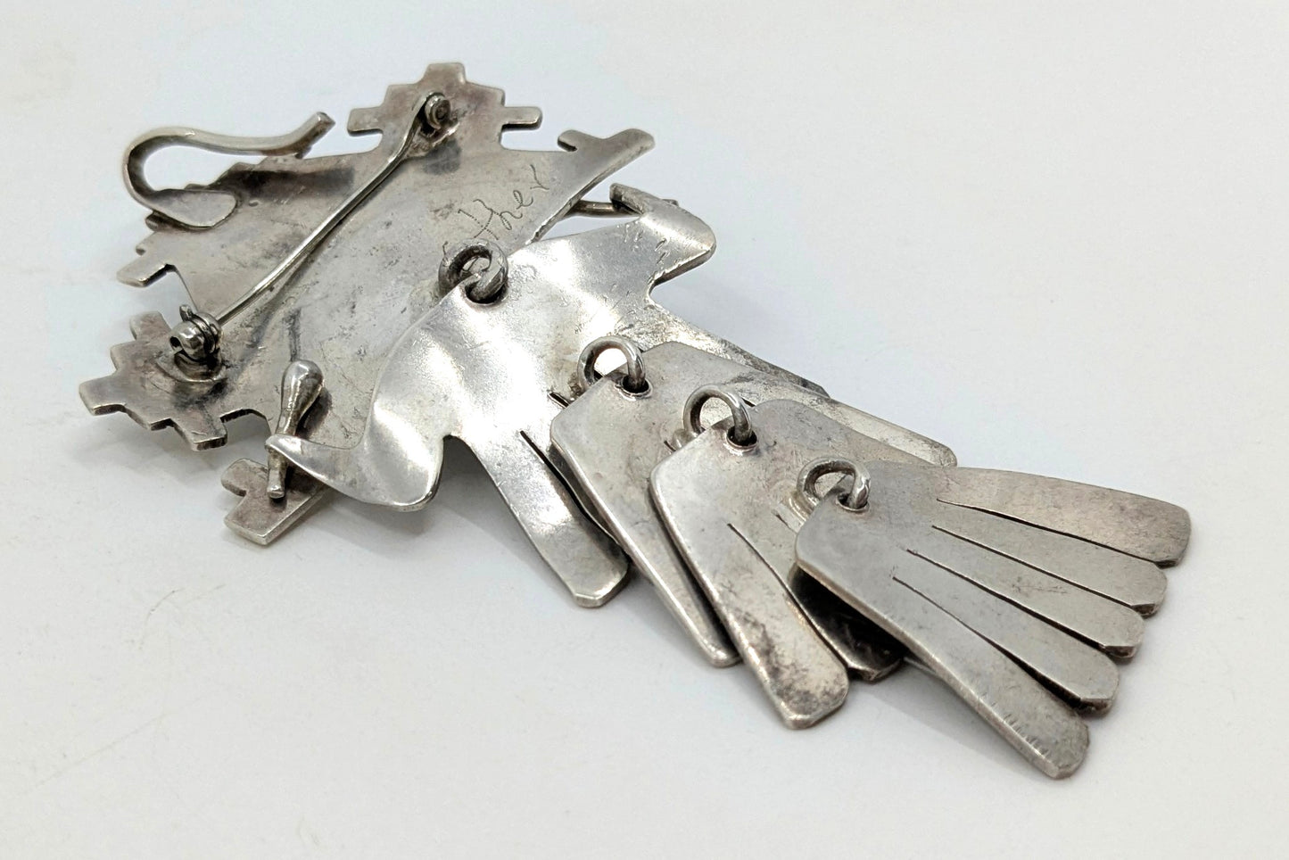 Esther Wood (Navajo) - Turquoise and Sterling Articulated Shalako Kachina Pendant/Brooch