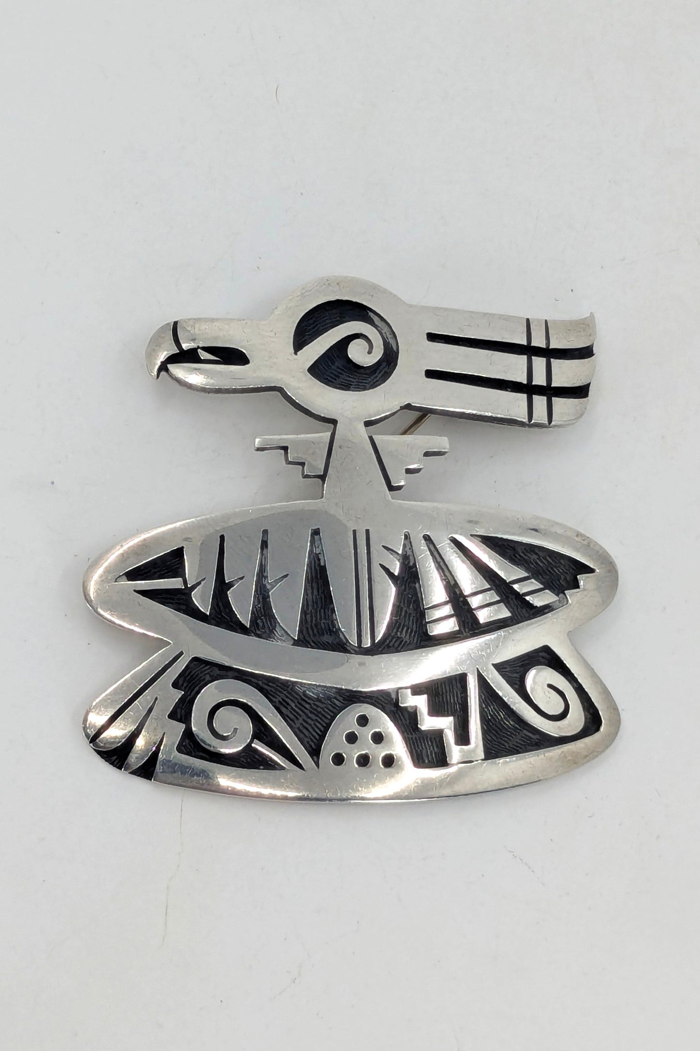 Trinidad Lucas - Hopi Bird Sterling Overlay Brooch