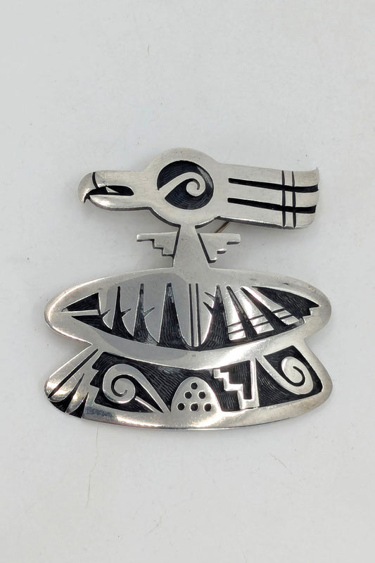 Trinidad Lucas - Hopi Bird Sterling Overlay Brooch
