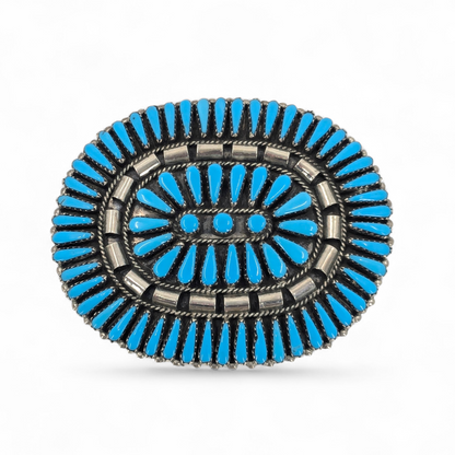 G & AB - Large Vintage Zuni Petit Point Turquoise & Sterling Pendant/Brooch