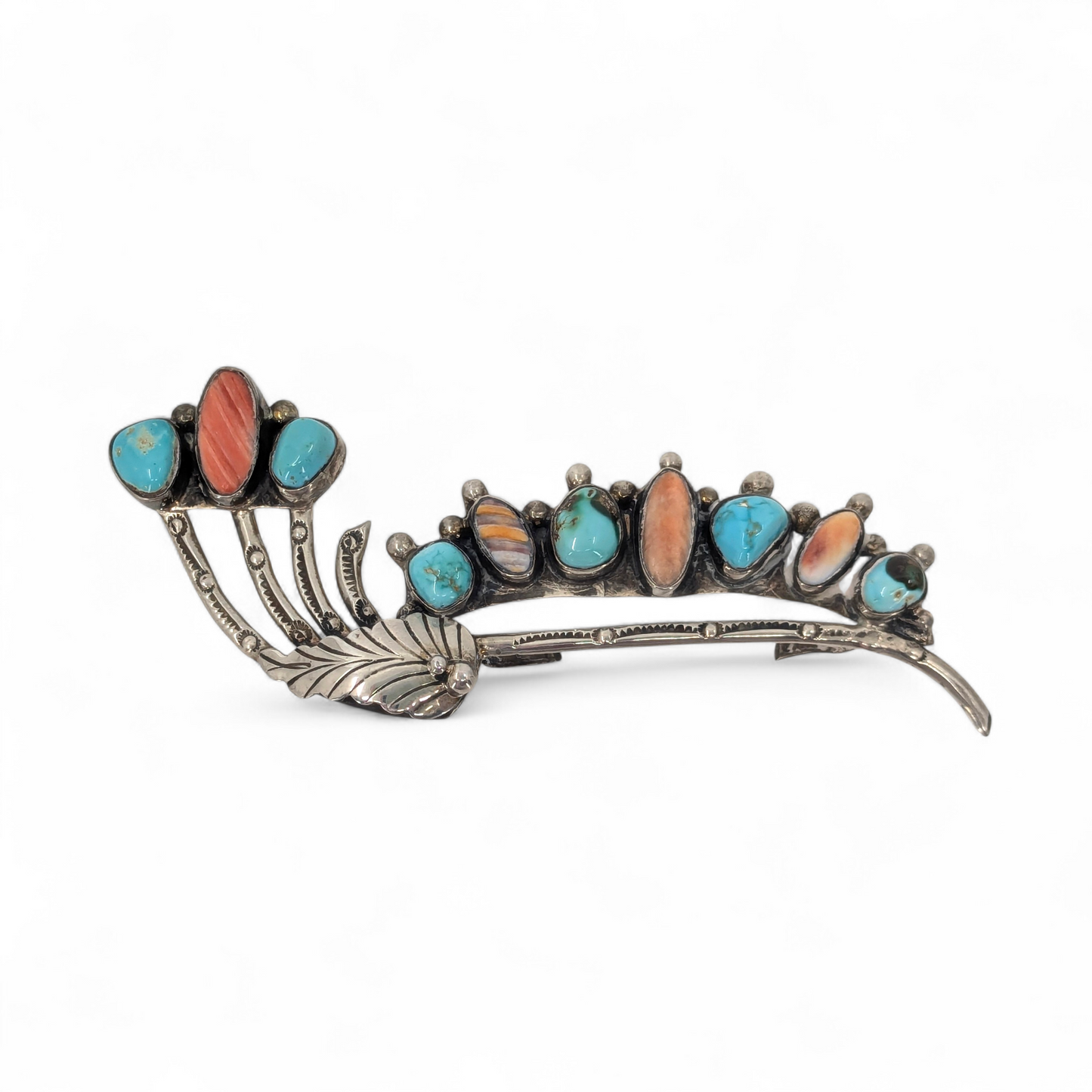 Mary & Lee Weebothee - Zuni Sterling, Turquoise, & Orange Spiny Oyster Hair Accessory