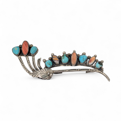 Mary & Lee Weebothee - Zuni Sterling, Turquoise, & Orange Spiny Oyster Hair Accessory
