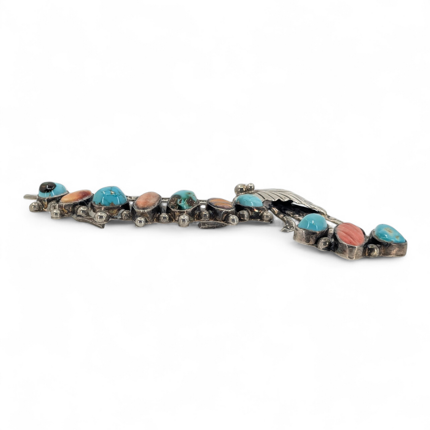 Mary & Lee Weebothee - Zuni Sterling, Turquoise, & Orange Spiny Oyster Hair Accessory
