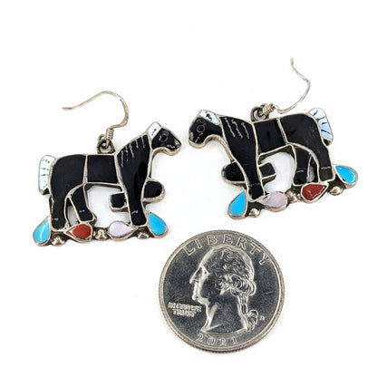 Edward Leekity - Zuni Horse Inlay Sterling Earrings