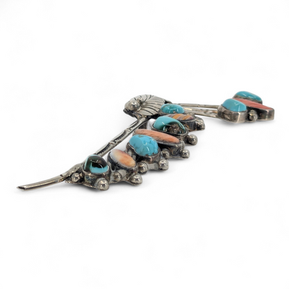 Mary & Lee Weebothee - Zuni Sterling, Turquoise, & Orange Spiny Oyster Hair Accessory