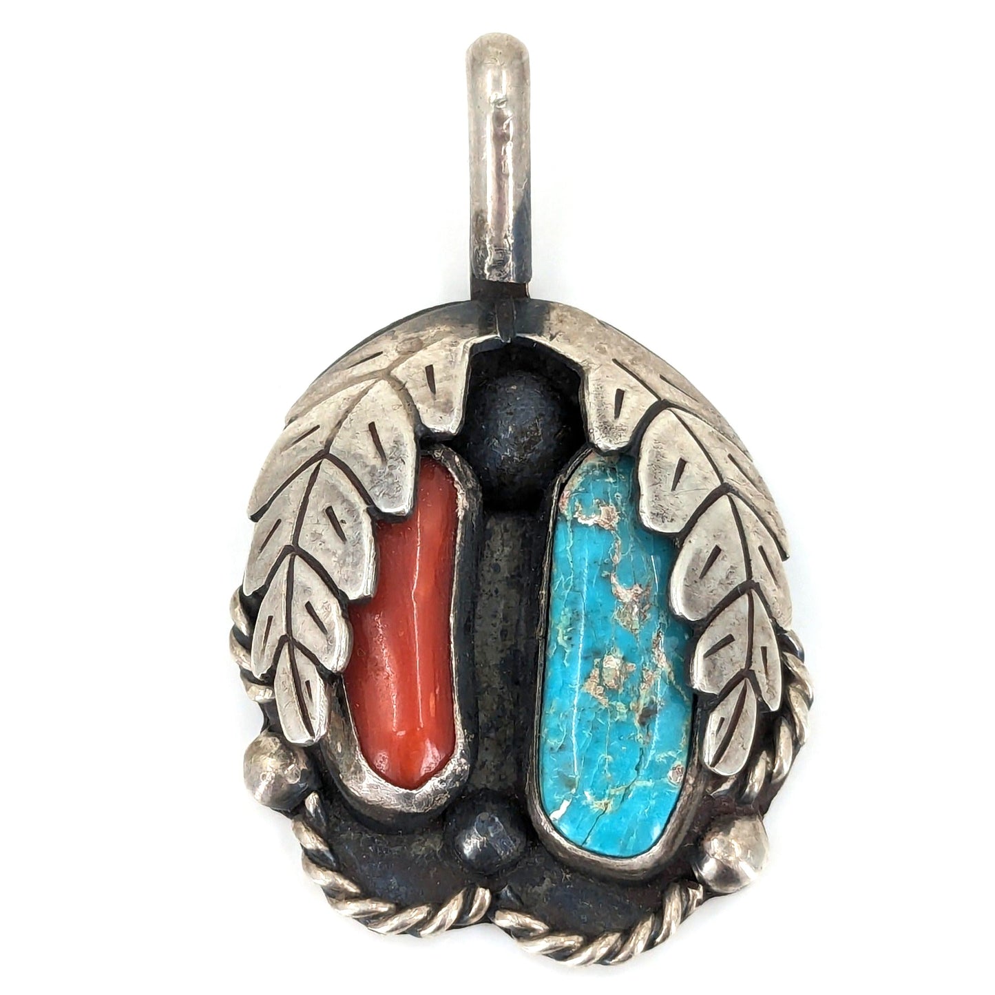 Jane Yikaazba Popovitch (?) - Turquoise and Coral in Sterling Pendant