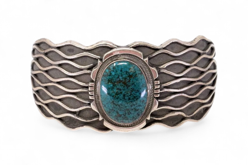 Emer Thompson - Dark Green Turquoise and Sterling Cuff