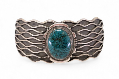 Emer Thompson - Dark Green Turquoise and Sterling Cuff