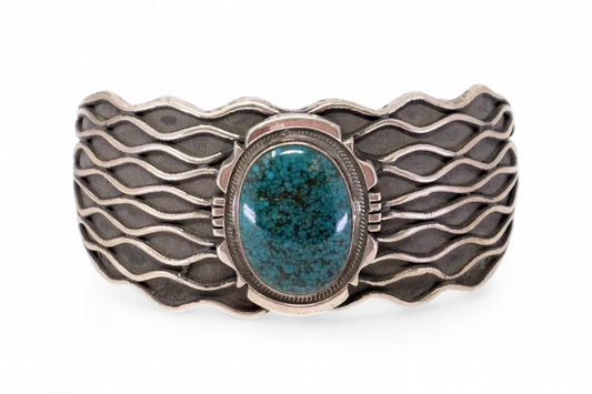Emer Thompson - Dark Green Turquoise and Sterling Cuff