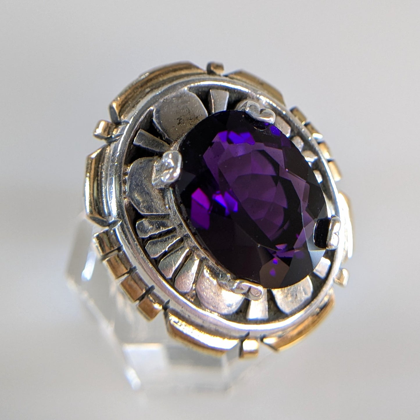 Robert Kelley (?) - Amethyst and Sterling w/ Gold Tone Edge Ring, Size 7.75