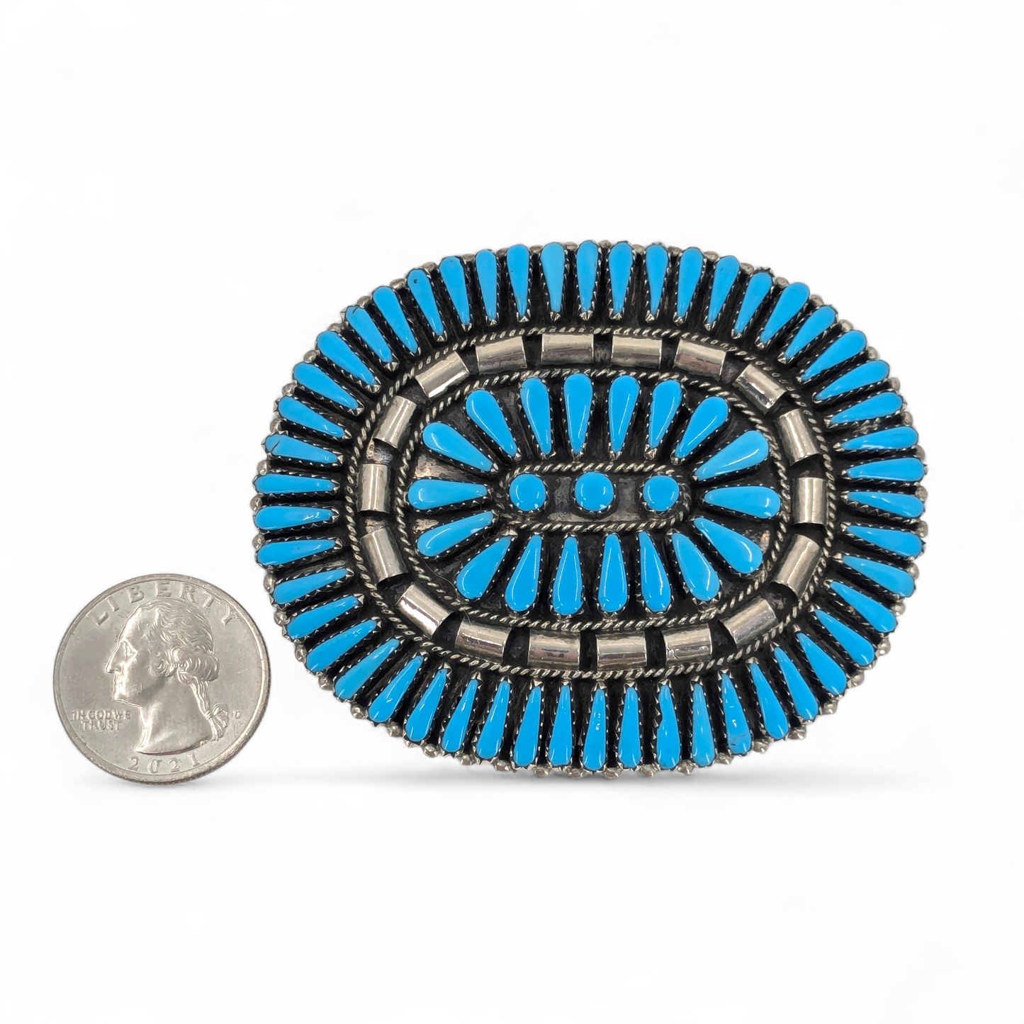 G & AB - Large Vintage Zuni Petit Point Turquoise & Sterling Pendant/Brooch