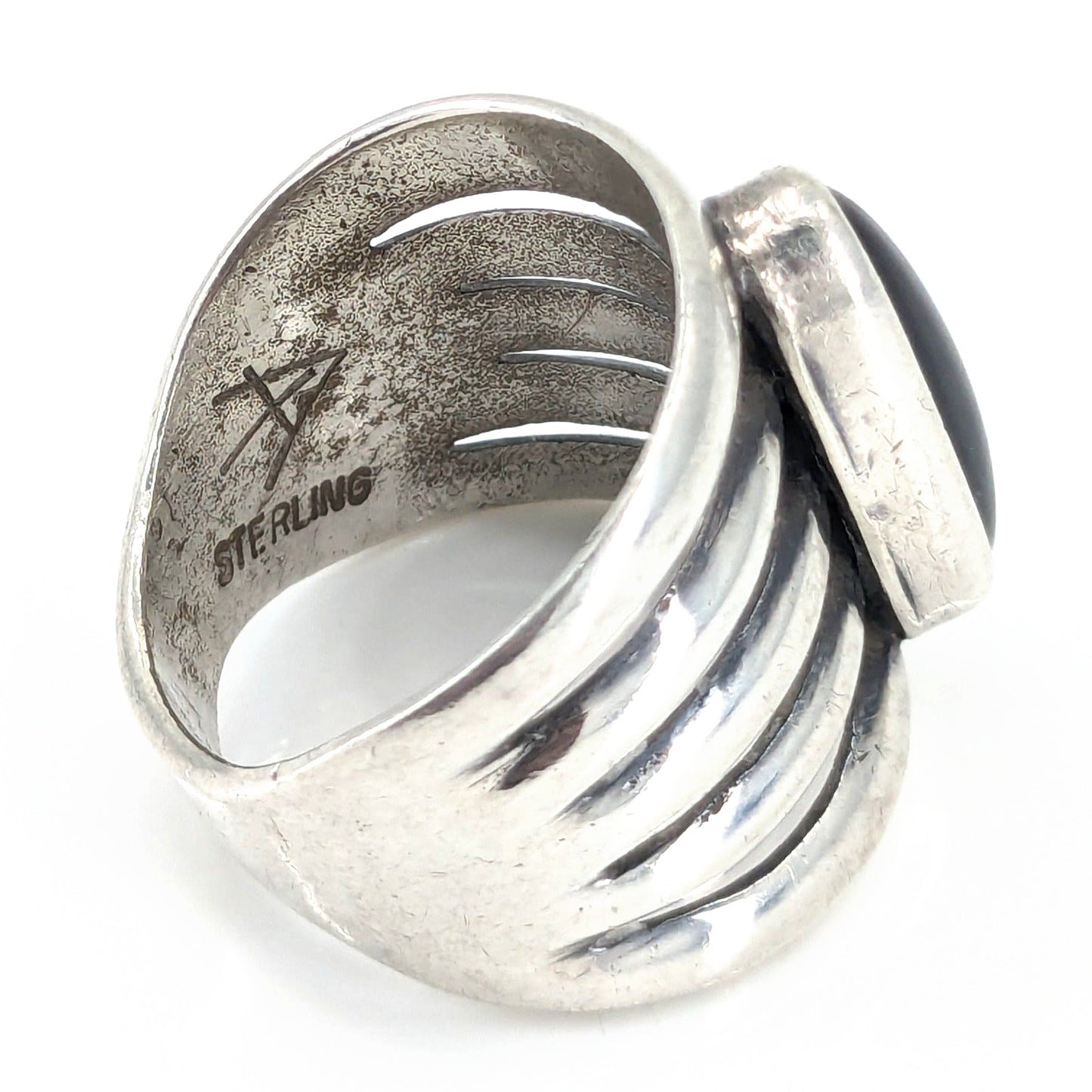 Alvin Thompson - Traditional Sandcast Ring with Jet, Size 7.75