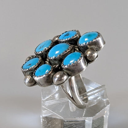 Vintage Navajo (?) Sterling Turquoise Cluster Ring, Size 8