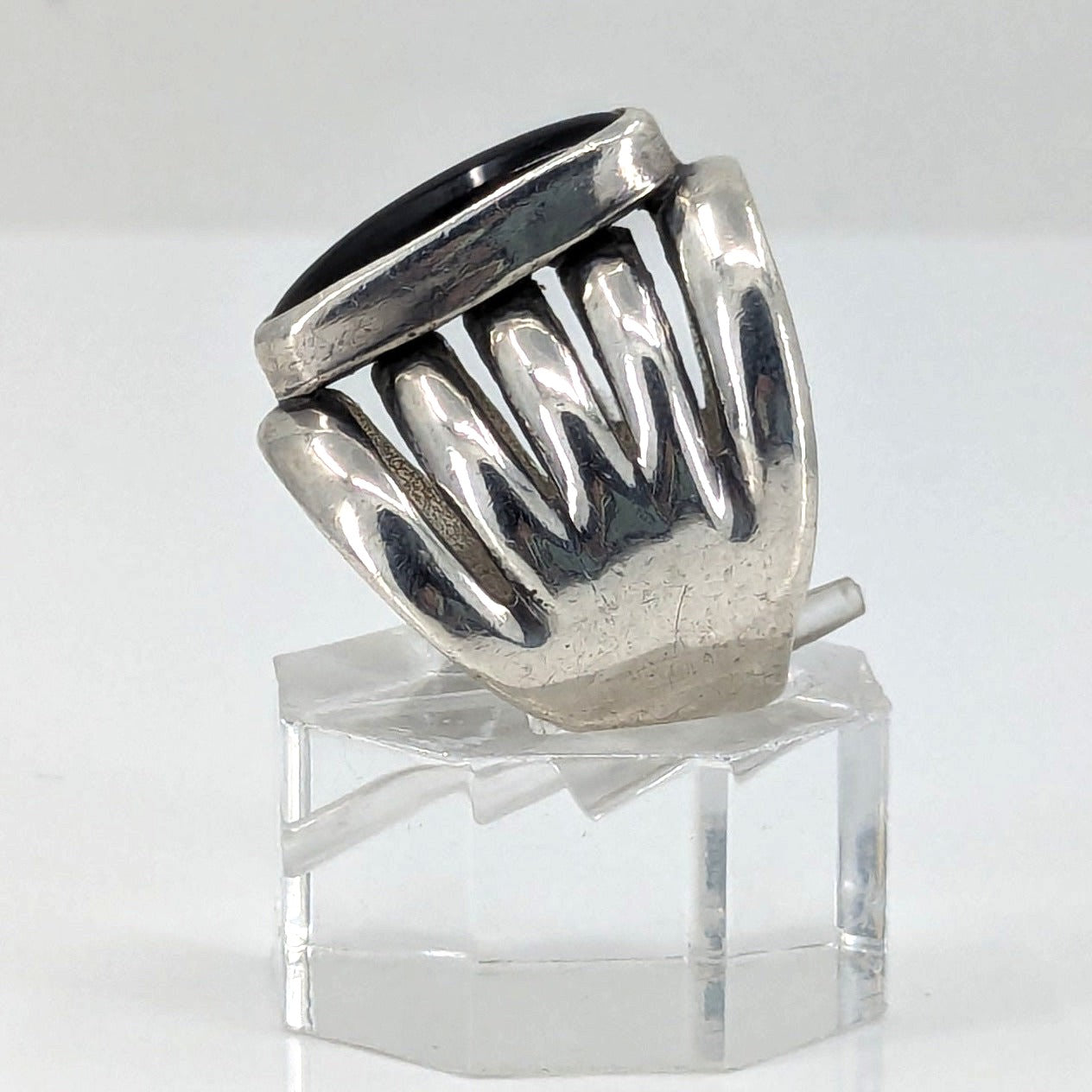 Alvin Thompson - Traditional Sandcast Ring with Jet, Size 7.75