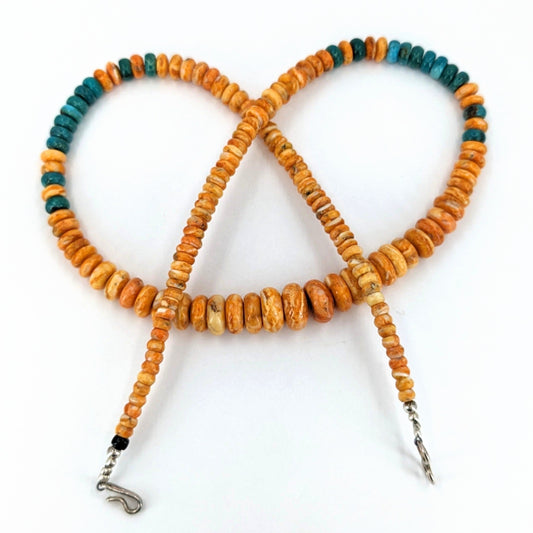 Orange Spiny Oyster and Turquoise Graduated Rondelle Bead Necklace