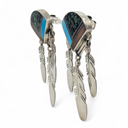 Ray Tracey - Sterling & Multi-stone Feather Dangle Earrings