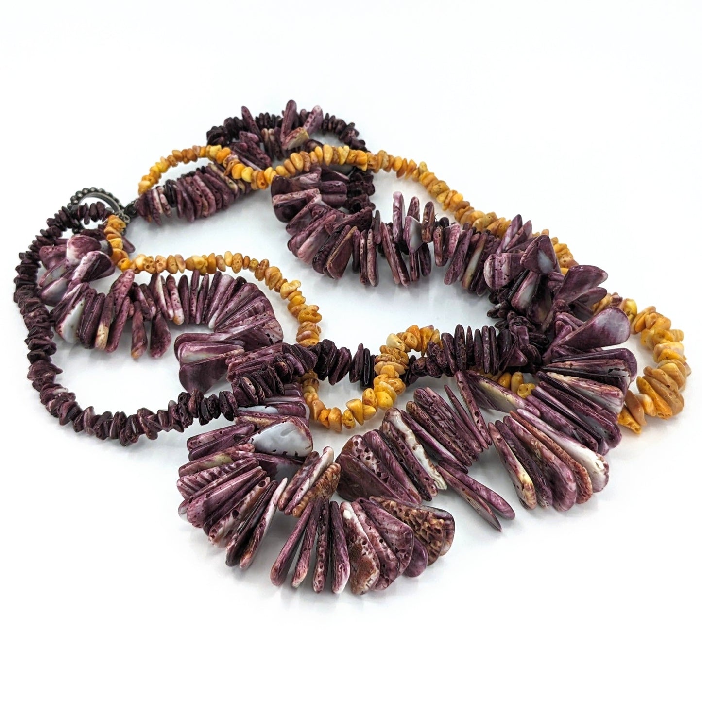 3-Strand Purple and Orange Spiny Oyster Necklace