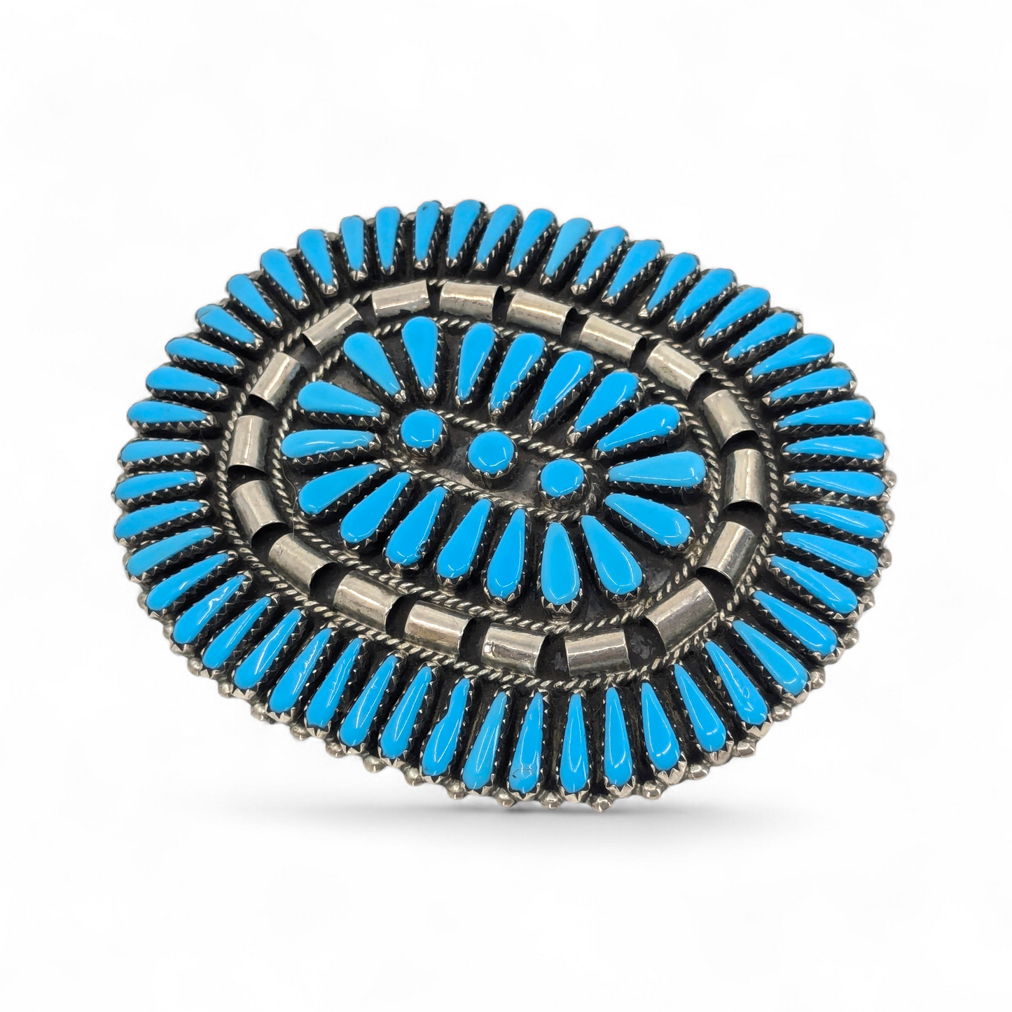 G & AB - Large Vintage Zuni Petit Point Turquoise & Sterling Pendant/Brooch