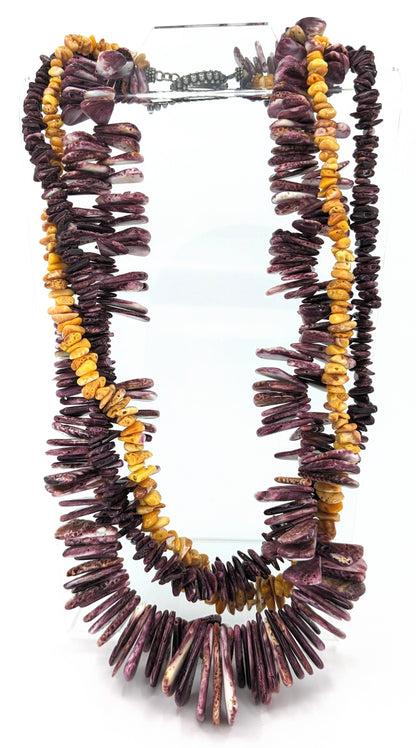 3-Strand Purple and Orange Spiny Oyster Necklace