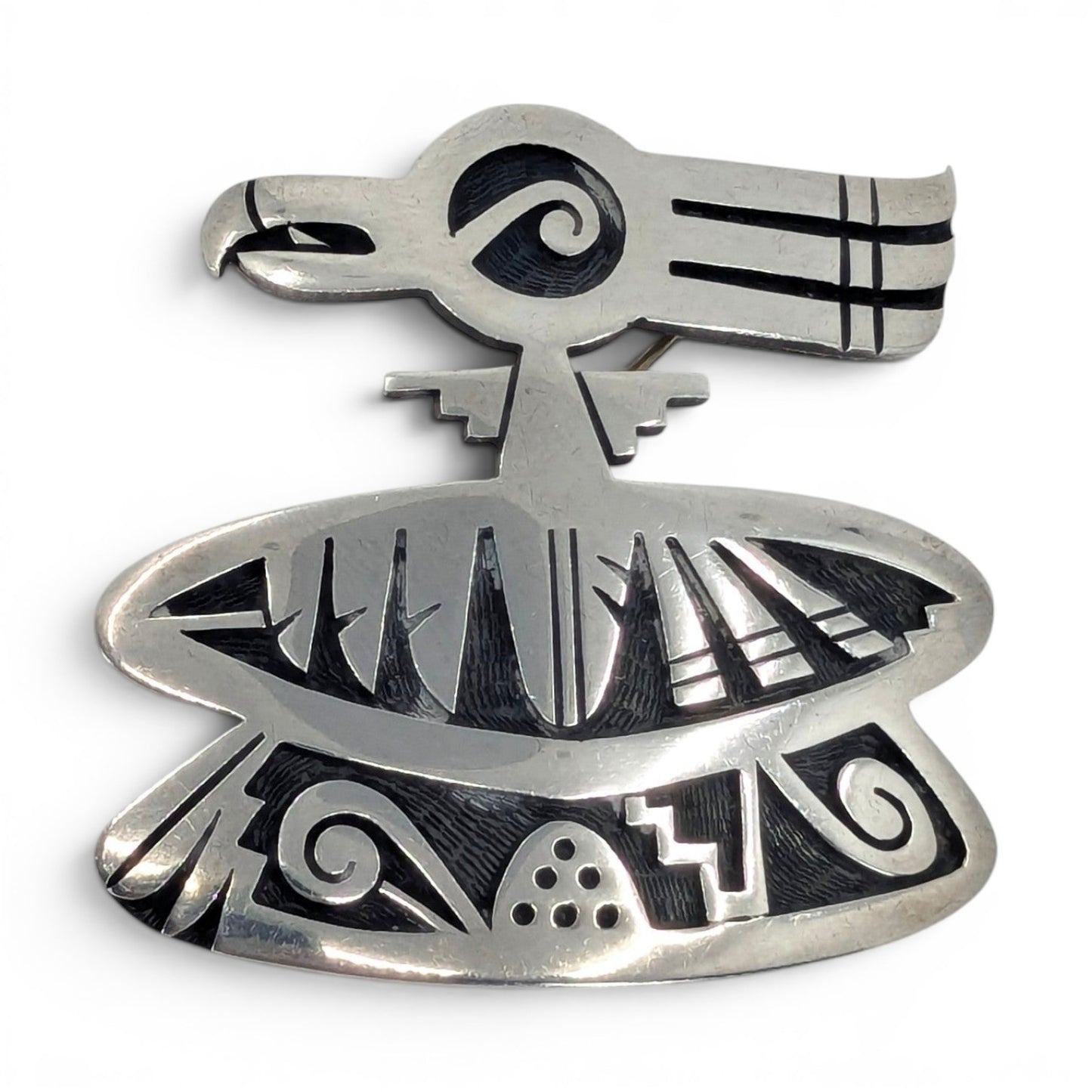 Trinidad Lucas - Hopi Bird Sterling Overlay Brooch