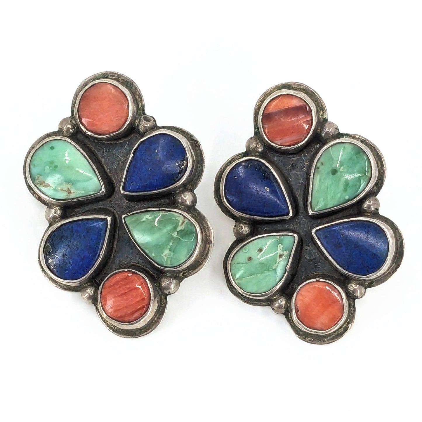 Oscar Betz - Vintage Turquoise, Spiny Oyster, Lapis and Sterling Earrings