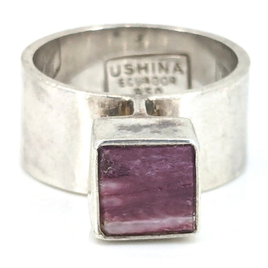 Byron Ushina - Purple Spiny Oyster Modernist Silver Ring, Size 8.5