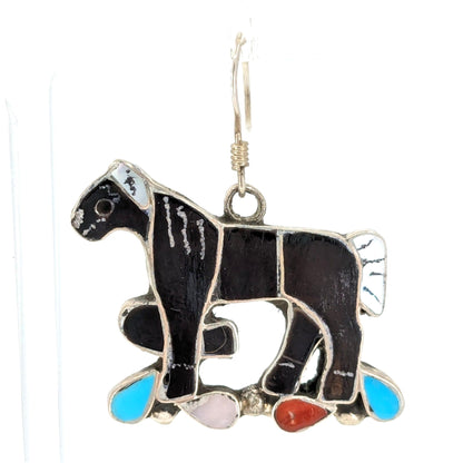 Edward Leekity - Zuni Horse Inlay Sterling Earrings