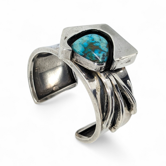 Andy Marion (Navajo) - OOAK Asymmetrical Sterling & Turquoise Cuff