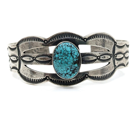 Paul Begay - Spiderweb Turquoise and Sterling Stamped Cuff