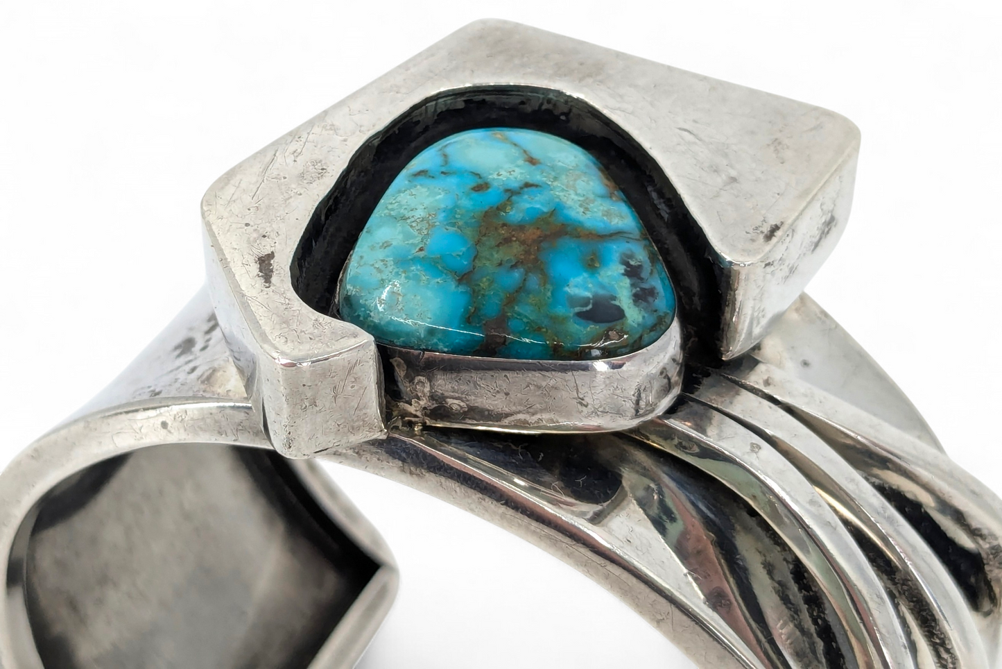 Andy Marion (Navajo) - OOAK Asymmetrical Sterling & Turquoise Cuff