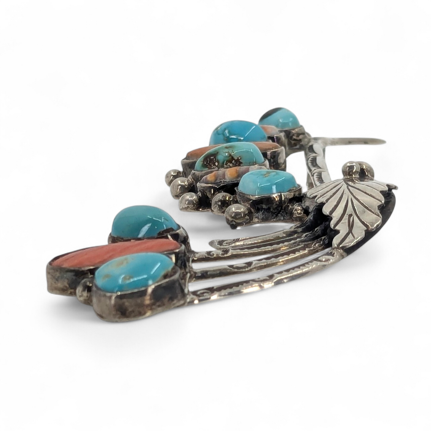 Mary & Lee Weebothee - Zuni Sterling, Turquoise, & Orange Spiny Oyster Hair Accessory