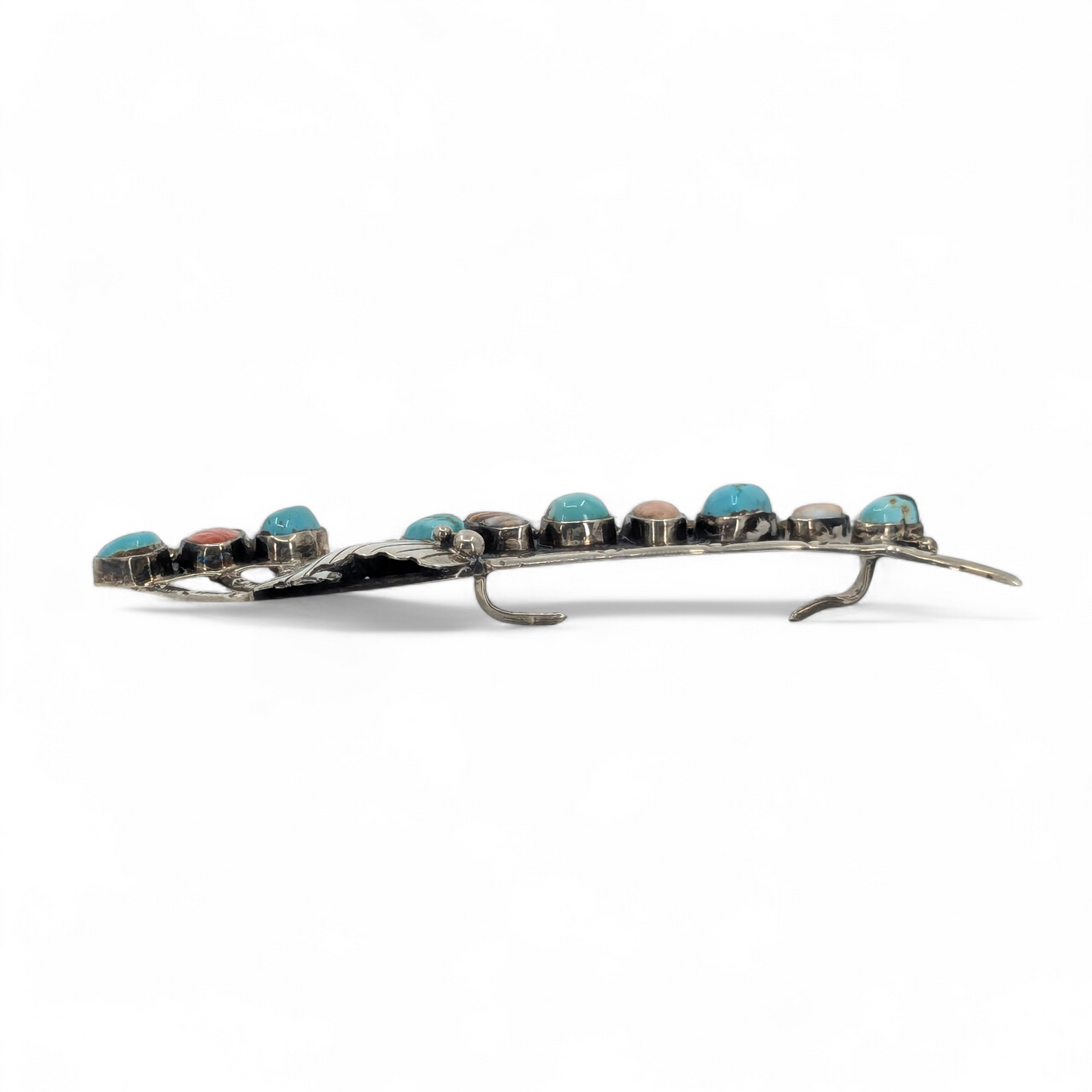 Mary & Lee Weebothee - Zuni Sterling, Turquoise, & Orange Spiny Oyster Hair Accessory