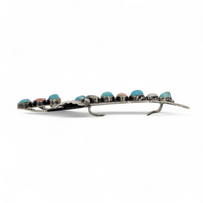 Mary & Lee Weebothee - Zuni Sterling, Turquoise, & Orange Spiny Oyster Hair Accessory