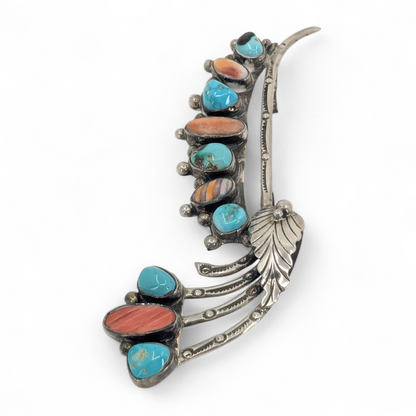 Mary & Lee Weebothee - Zuni Sterling, Turquoise, & Orange Spiny Oyster Hair Accessory